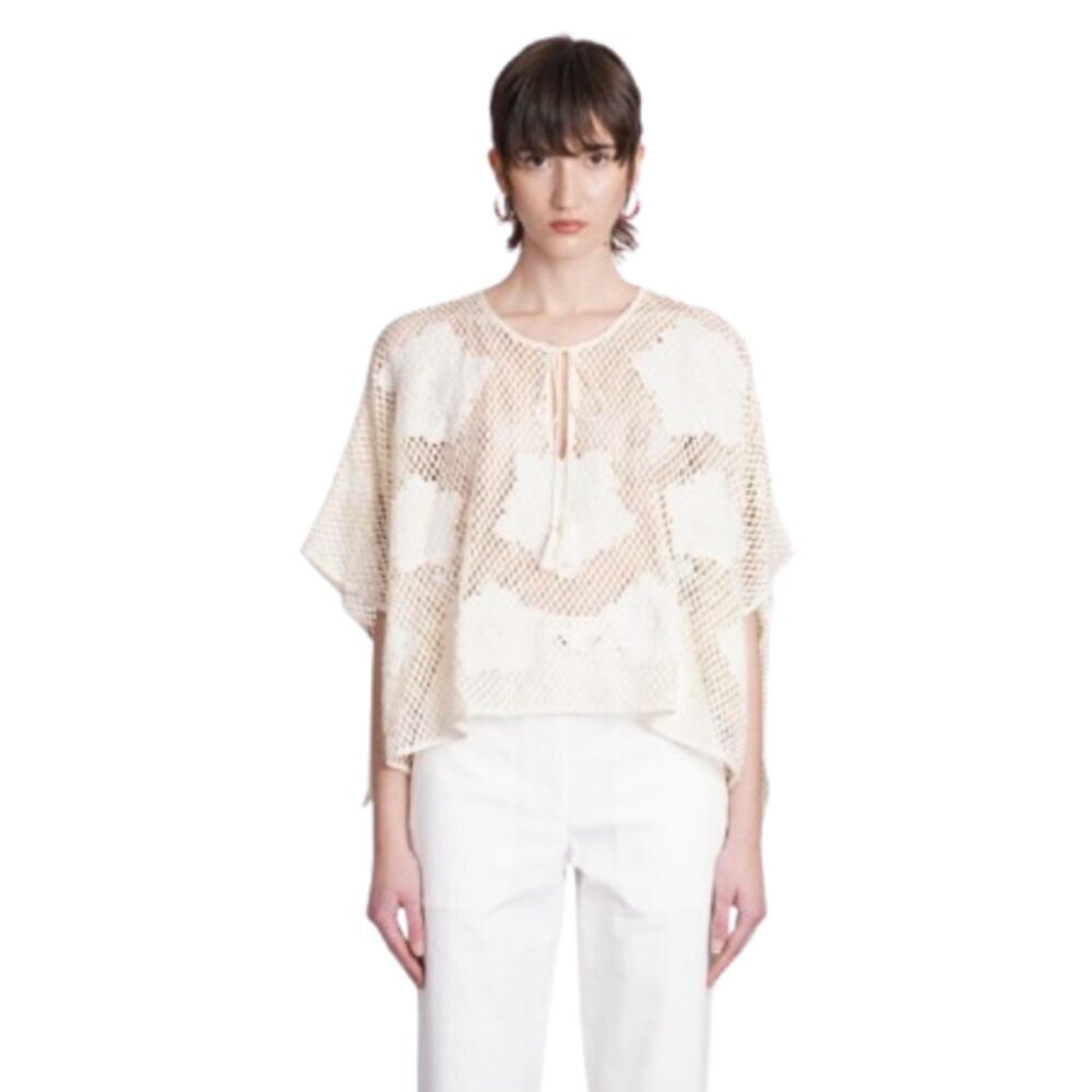 NWT Antik Batik Aloni Poncho Top Shirt Blouse Womens TU OS S M L Cream Applique